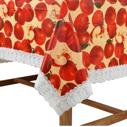 PVC Water Proof Printed Dinning Table Cover with Lace | Dinning Table Cover 6 Seater | Dining Table Cover 6 Seater Waterproof (Red Apple, 60x90)
